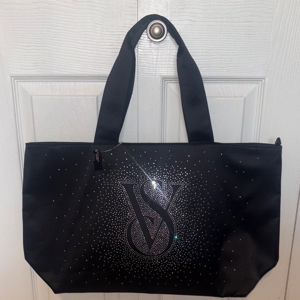 Victoria's Secret Black Tote with Rhinestone Logo. NWT